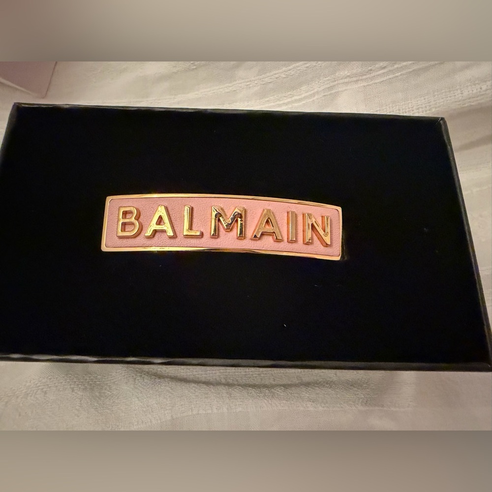 Balmain Paris hair couture limited edition pink leather 18k gold plated barrette